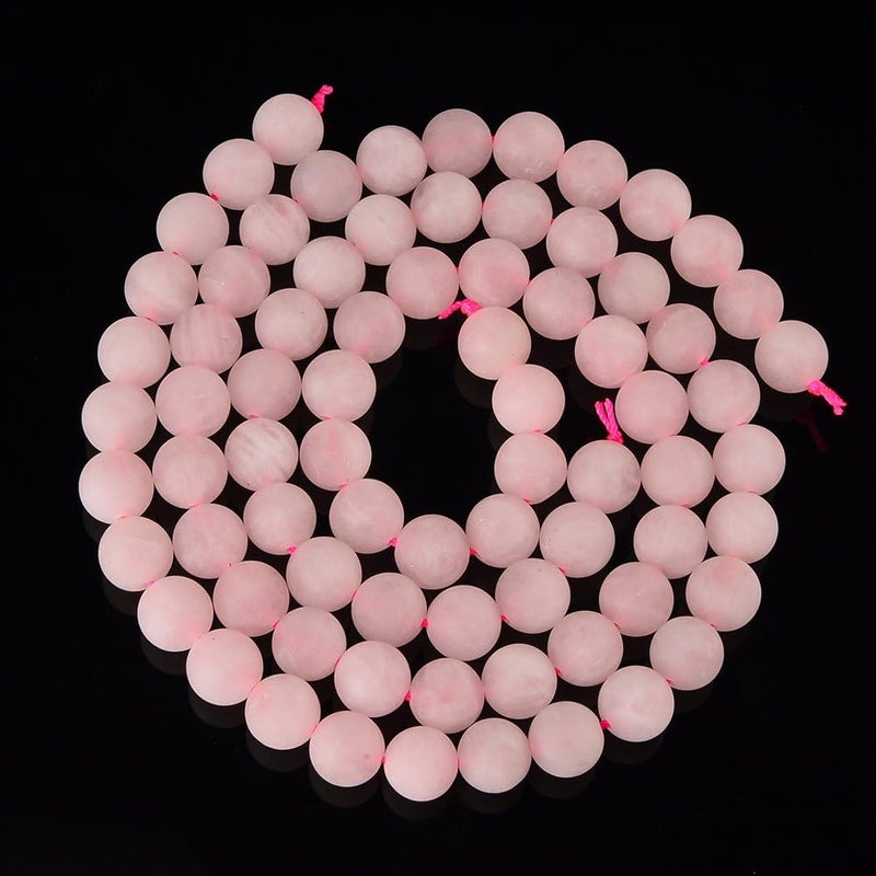 PLTbeads خرز الأحجار الكريمة الطبيعية PLTbeads فضفاض غير لامع تقريبًا 15.5 بوصة لصنع الأساور والقلائد (8 مم، كوارتز وردي غير لامع) - Image 2